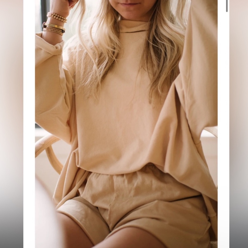 Honeydove Large Mock Neck Sweatshirt Cream Organic Cotton Oversized Neutral